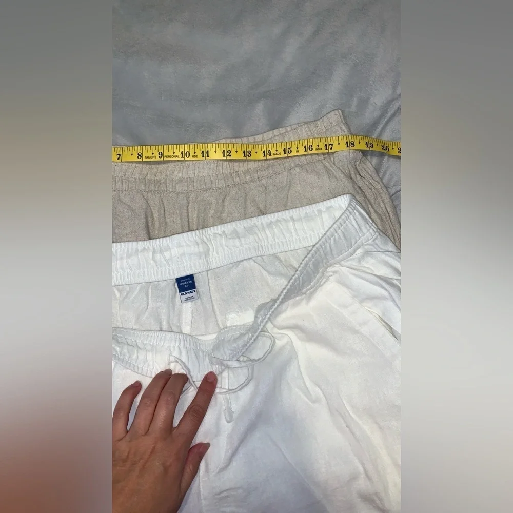 Old navy lot of 2 pairs linen pull on pants tan and white nwt size XL Wide leg